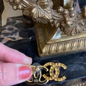 Chanel cc gold stud earrings